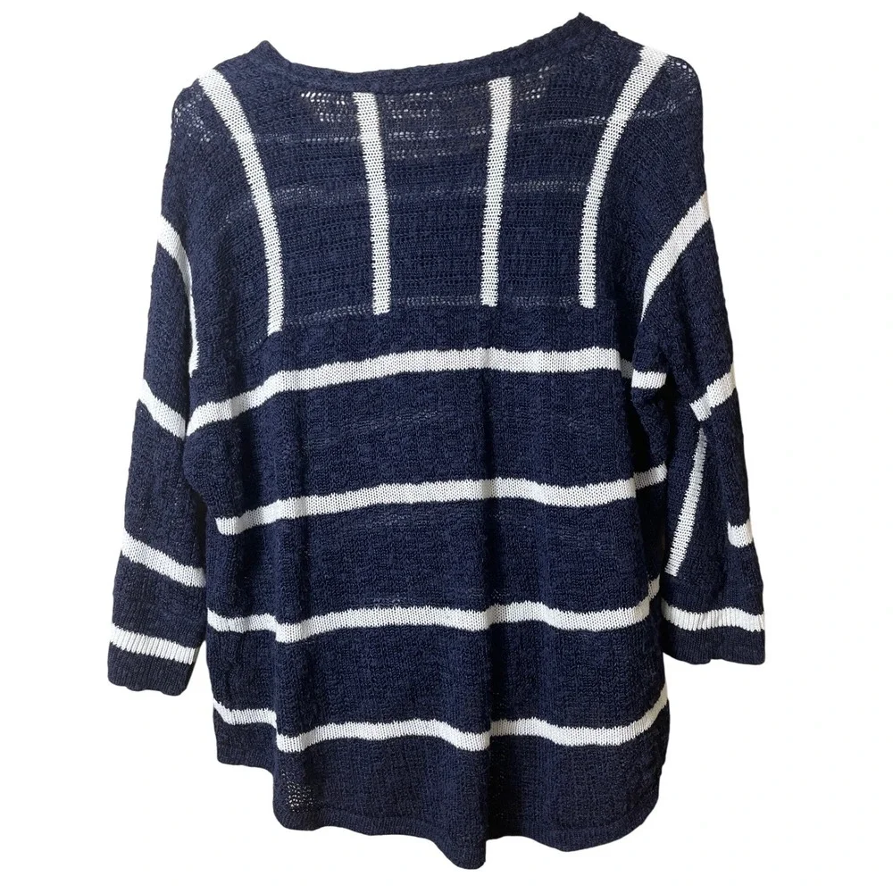 Sonoma Navy White‎ Striped Knit Sweater M Coastal Preppy Boho Lightweight Top
